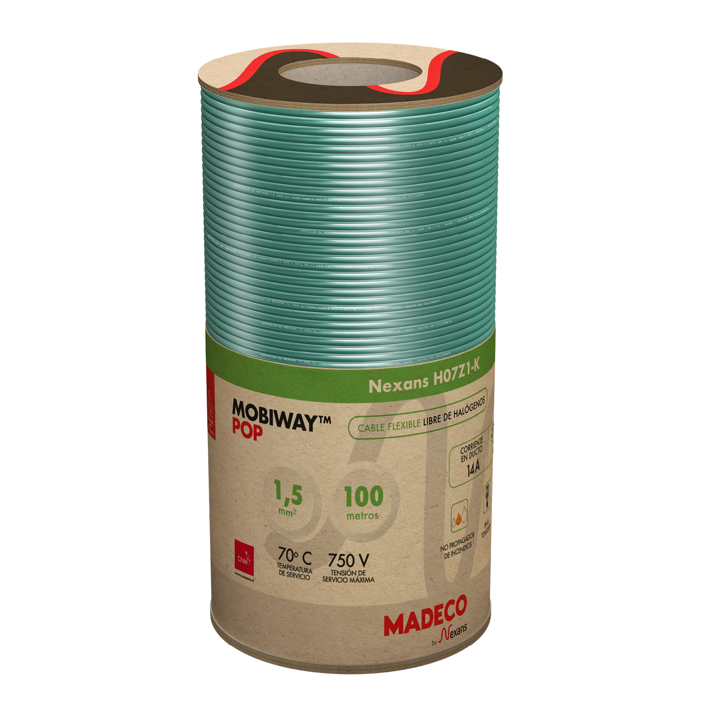 MOBIWAY POP CONDUCTOR H07Z1-K 1.5 MM VERDE 100M