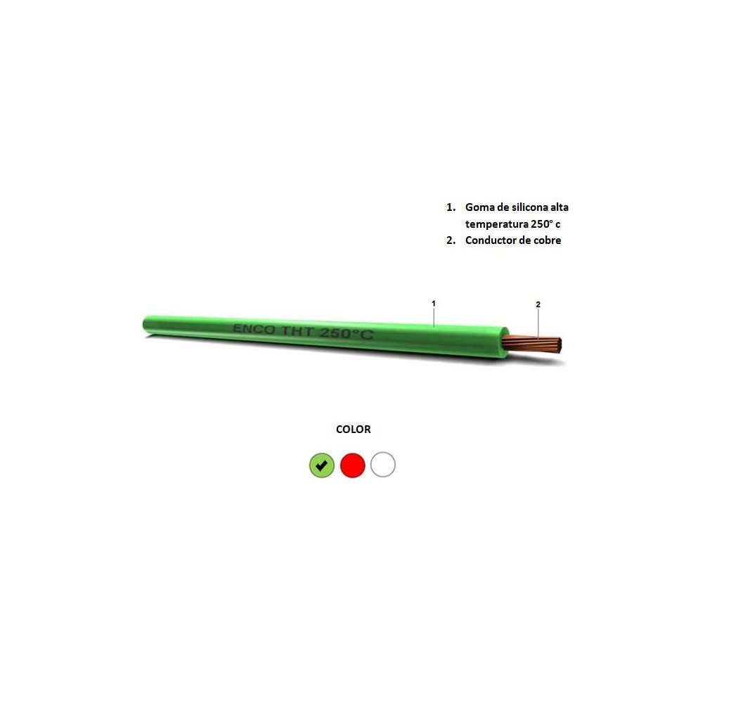 Cable Siliconado 10 mm Verde 250 grados