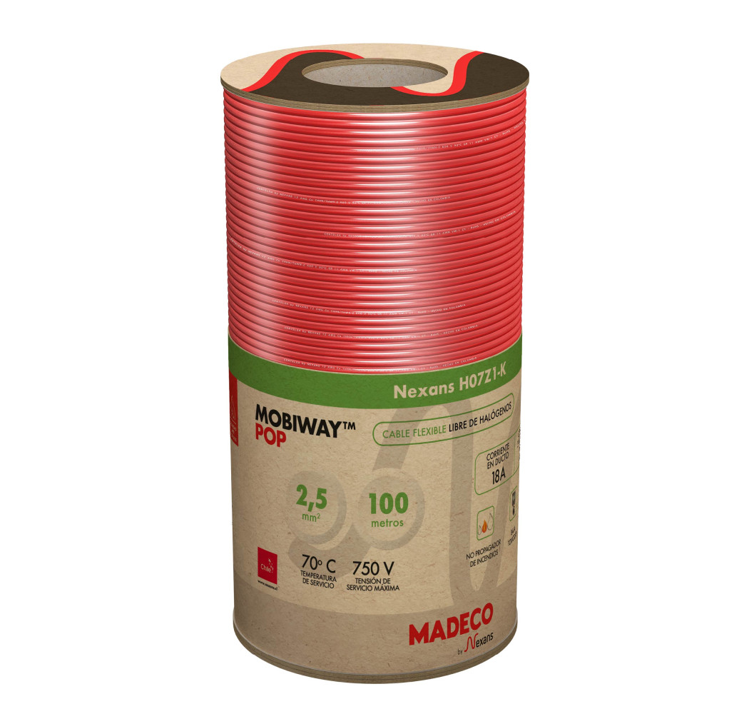 MOBIWAY POP CONDUCTOR  H07Z1-K 2.5 MM ROJO 100M