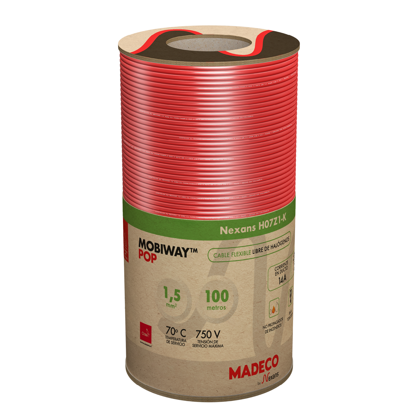 MOBIWAY POP CONDUCTOR H07Z1-K 1.5 MM ROJO 100M