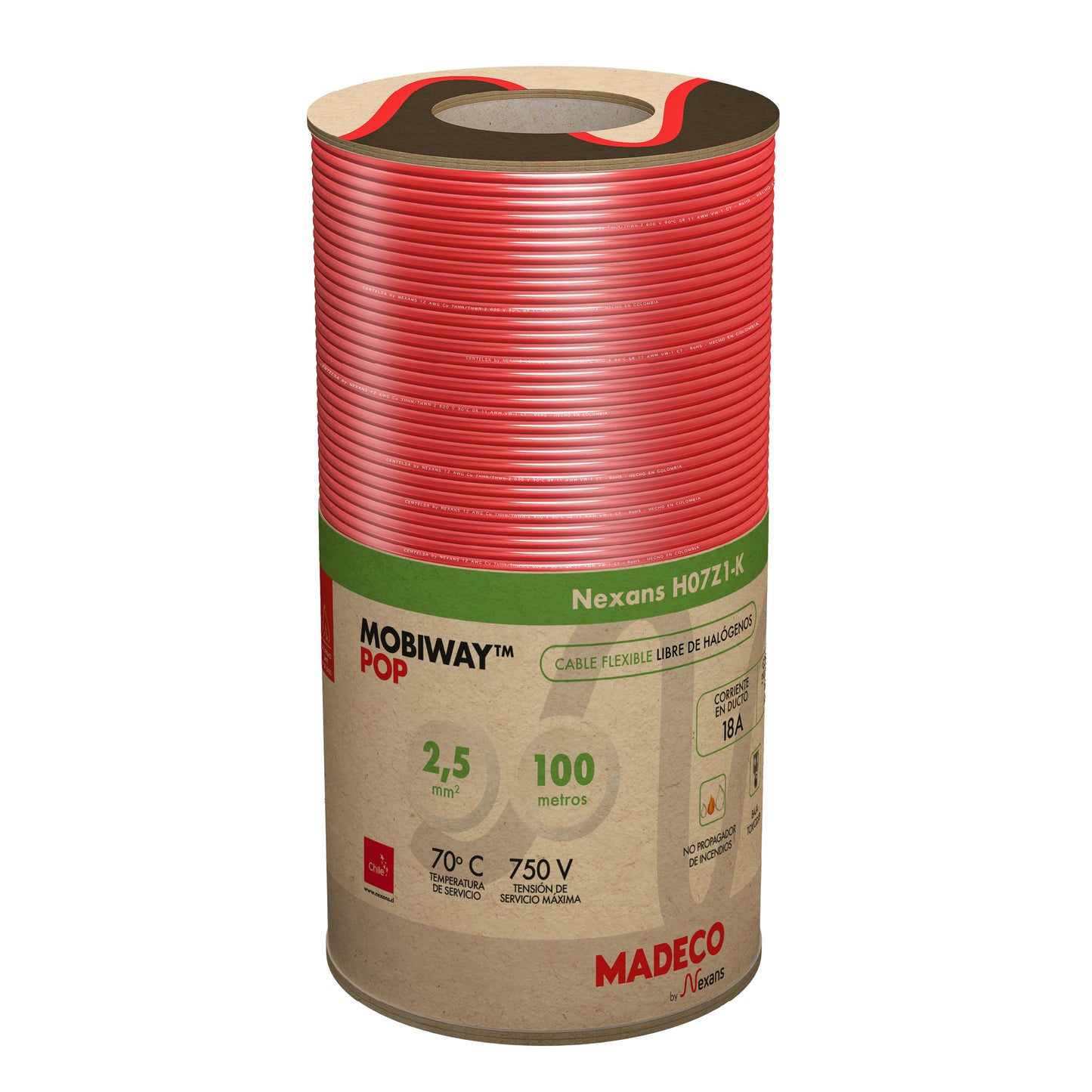 MOBIWAY POP CONDUCTOR  H07Z1-K 2.5 MM ROJO 100M